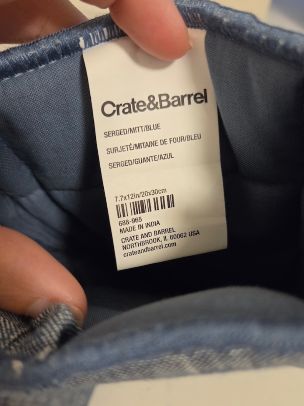 Crate & Barrel Blue Set of Oven Mitts & Potholder - Picture 3 of 5